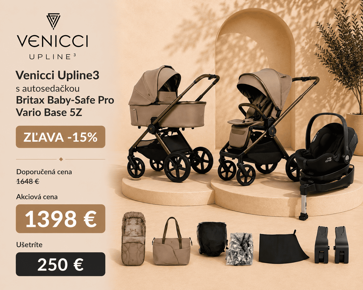 Venicci Upline3 s autosedackou Britax Baby-safe pro vario base 5Z